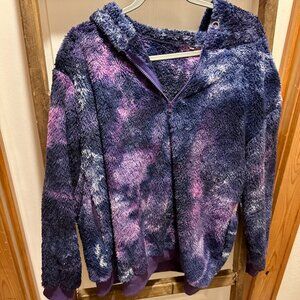 SUPER SOFT Purple Pink Tie Dye Sherpa Quarter Zip Fleece Pullover Hoodie